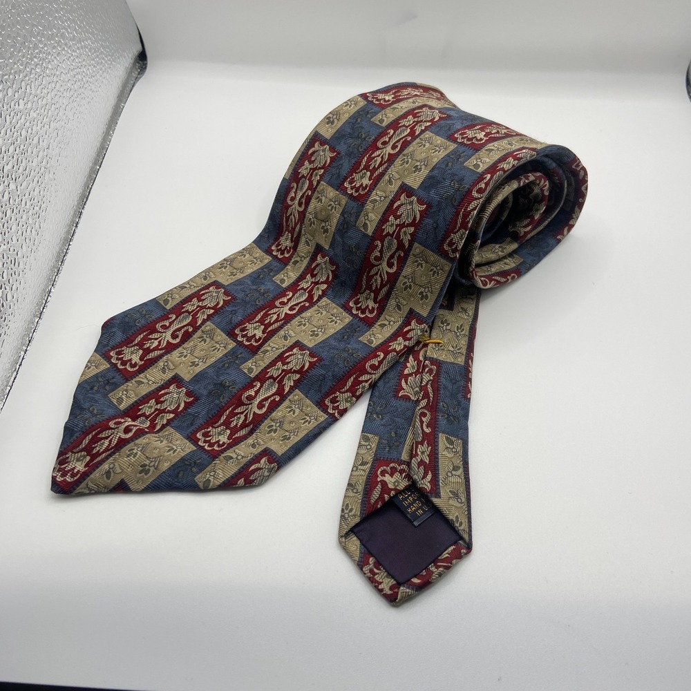 XMI Expressly For Mark Shale Designer Necktie Mens Multicolor Damask Motifs Silk